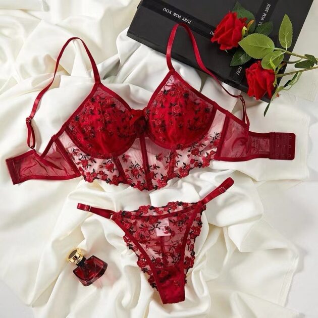 Ensemble 2 pcs En dentelle Brodé Fleurs