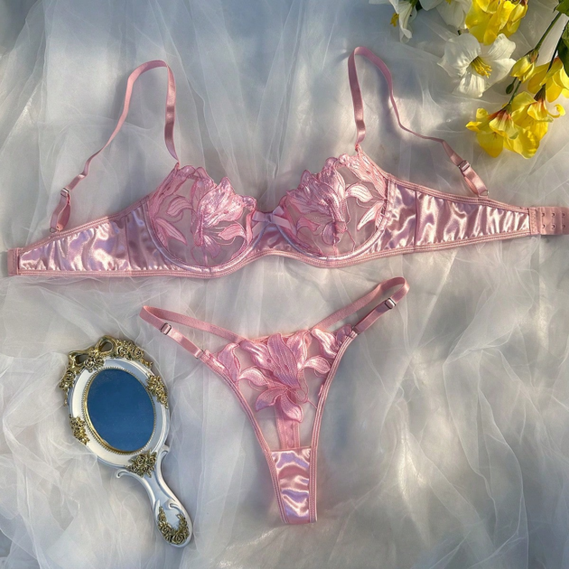 Ensemble 2 pcs en dentelle rose clair